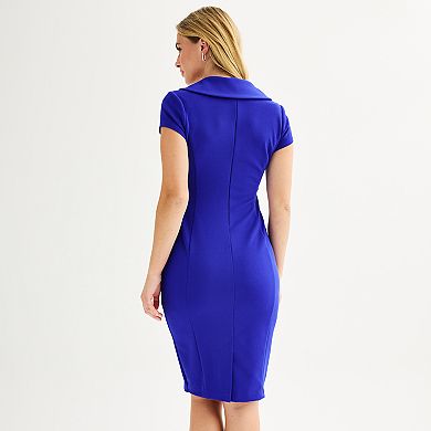 Asymmetric Scarf Collar Sheath Dress