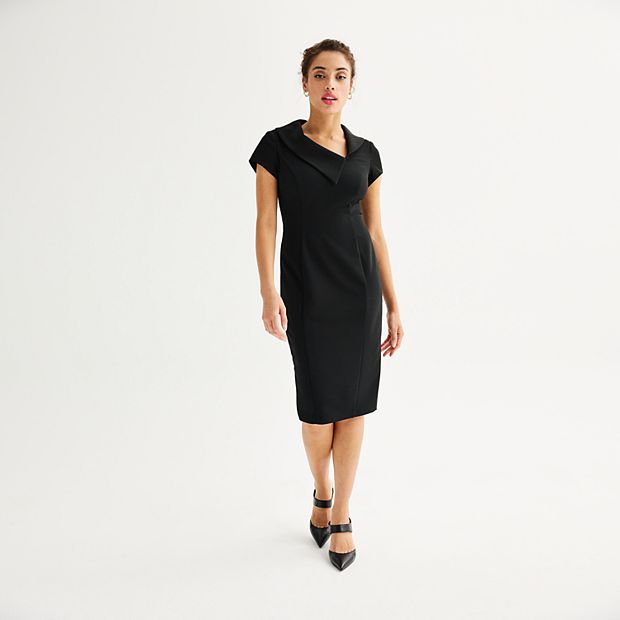 Women's Connected Apparel Asymmetrical Collar Sheath Dress