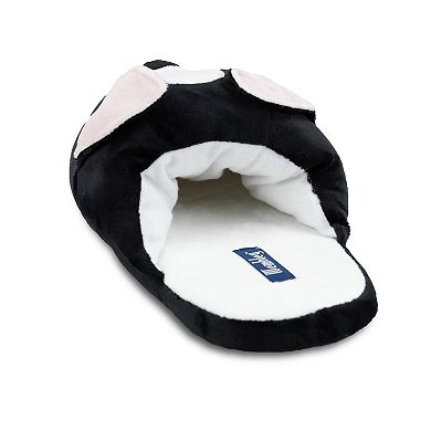 Wembley Black & White Dog Plush Memory Foam Adult Slippers
