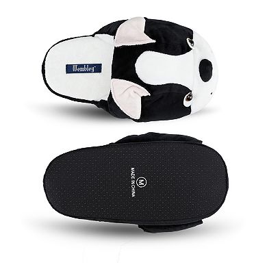 Wembley Black & White Dog Plush Memory Foam Adult Slippers