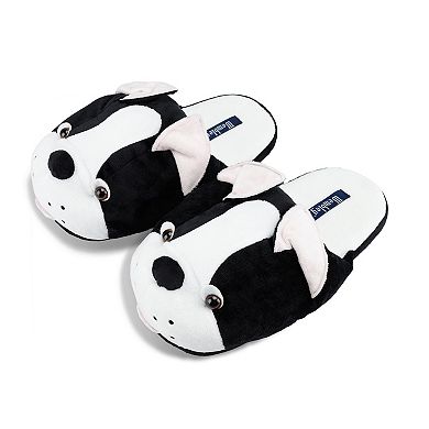 Wembley Black & White Dog Plush Memory Foam Adult Slippers