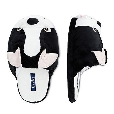 Wembley Black & White Dog Plush Memory Foam Adult Slippers