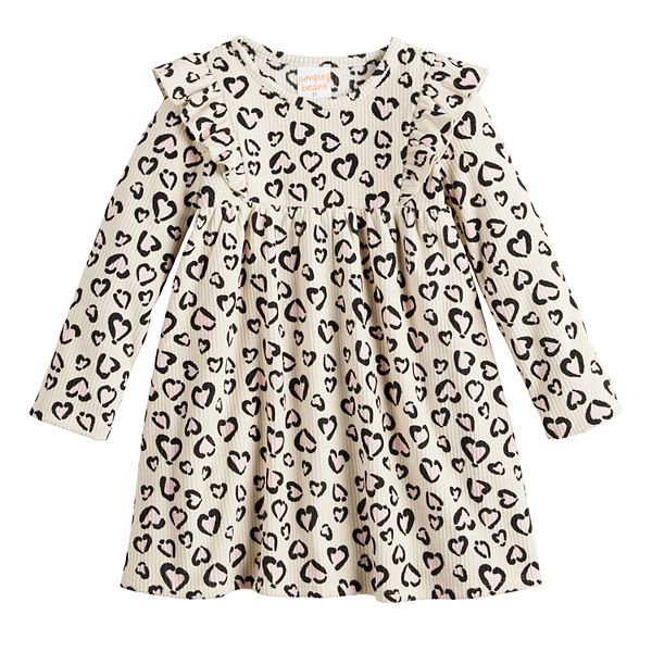 Baby & Toddler Girl Jumping Beans® Ribbed Velour Flutter Sleeve Dress - Tan Leopard Hearts (3T)