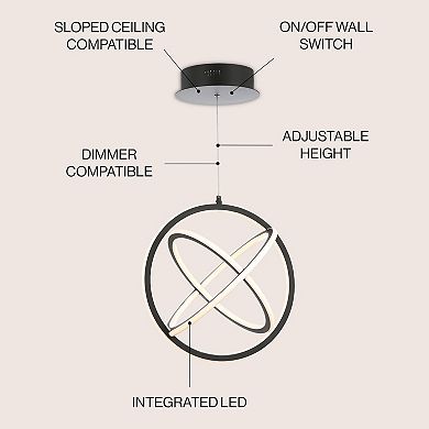 Orbit 16.5" Adjustable Integrated Led Metal Pendant, Black