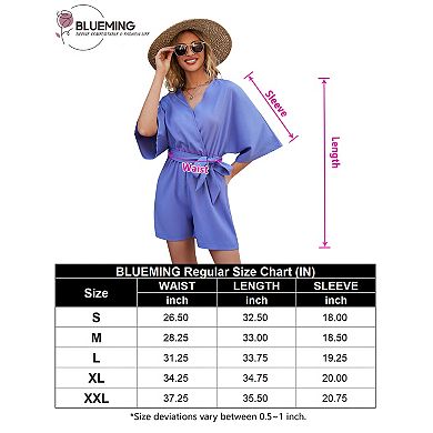 Women Casual V Neck Short Jumpsuits Belted Wrap Flared Half Sleeve Waist Tie Romper