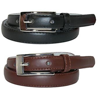 CTM Women's Skinny 3/4 Inch Leather Dress Belt (Pack of 2 Colors)