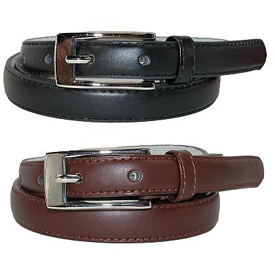 CTM Women's Skinny Leather Dress Belt 2-Pack, 3/4 in, Black + Color