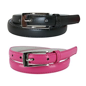 CTM Women's Skinny 3/4 Inch Leather Dress Belt (Pack of 2 Colors)