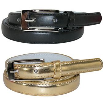 CTM Women's Skinny 3/4 Inch Leather Dress Belt (Pack of 2 Colors)