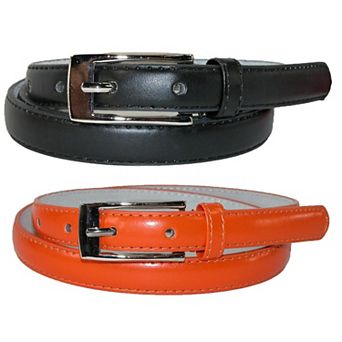 CTM Women's Skinny Leather Dress Belt 2-Pack, 3/4 in Black + Color