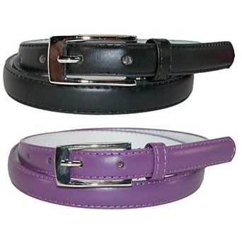 CTM Women's Skinny 3/4 Inch Leather Dress Belt (Pack of 2 Colors)