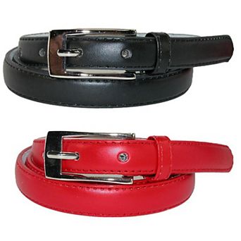 CTM Women's Skinny 3/4 Inch Leather Dress Belt (Pack of 2 Colors)