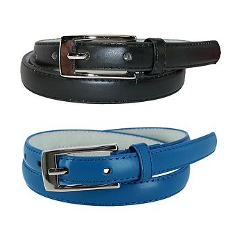 CTM Women's Skinny 3/4 Inch Leather Dress Belt (Pack of 2 Colors)