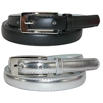 CTM Women's Skinny 3/4 Inch Leather Dress Belt (Pack of 2 Colors)