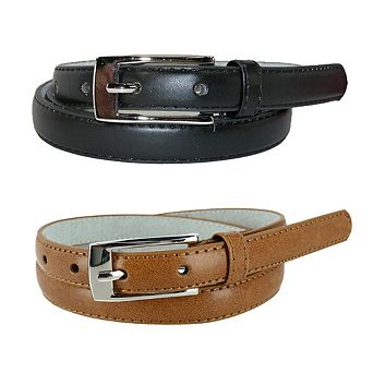 CTM Women's Skinny 3/4 Inch Leather Dress Belt (Pack of 2 Colors)