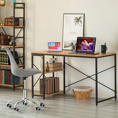 Industrial Rectangular Wood And Metal Home Office Computer Desk With 2 Side Shelves