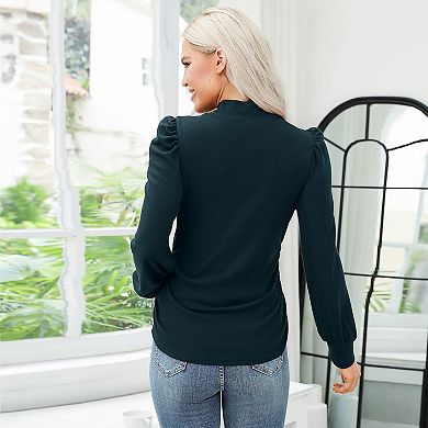 Women's Knit Ribbed Maternity Top Mock Neck Long Sleeve Shirts Pregnant Ruched Tunic Pullover Top