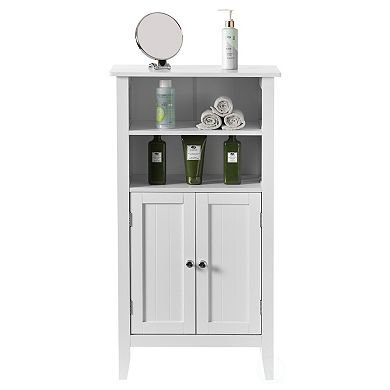 White Bathroom Storage Cabinet With 2 Doors And 2 Open Shelves For Bedroom, Bathroom, And Vanity