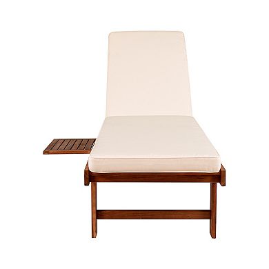 Seabrook Outdoor Acacia Wood Lounger With Cushion Position Back Slide Table Wheels
