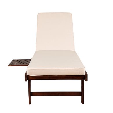 Seabrook Outdoor Acacia Wood Lounger With Cushion Position Back Slide Table Wheels