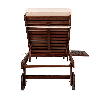 Seabrook Outdoor Acacia Wood Lounger With Cushion Position Back Slide Table Wheels