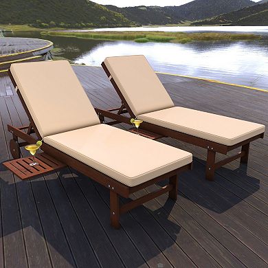 Seabrook Outdoor Acacia Wood Lounger With Cushion Position Back Slide Table Wheels