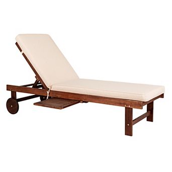 Seabrook Outdoor Acacia Wood Lounger With Cushion Position Back Slide Table Wheels