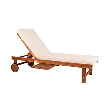 Seabrook Outdoor Acacia Wood Lounger With Cushion Position Back Slide Table Wheels