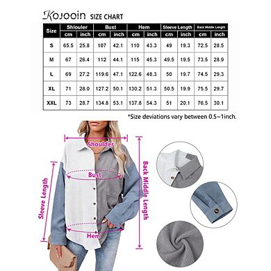 Womens Corduroy Button Down Over Shirts Oversized Boyfriend Blouses Tops