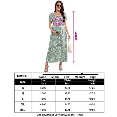 Maternity Maxi Dress Square Neck, Tie Front & Flutter Sleeves for Baby Shower & Summer