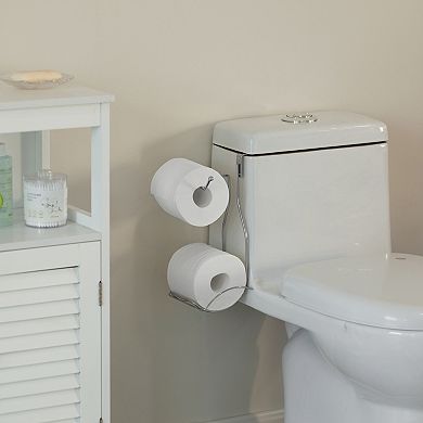 Chrome Over The Tank 2 Slots Toilet Tissue Paper Holder Organizer For Bathroom Storage