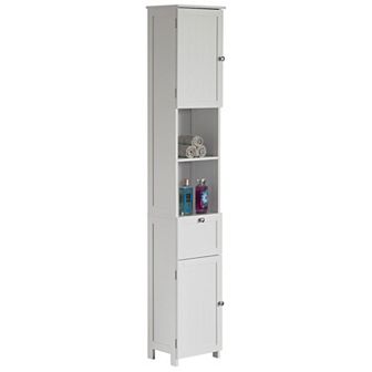 White Tall Standing Bathroom Linen Tower Storage Cabinet For Bathroom And Vanity