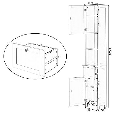 White Tall Standing Bathroom Linen Tower Storage Cabinet For Bathroom And Vanity