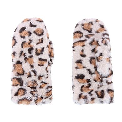 Women's Leopard Print Synthetic Fur Mittens