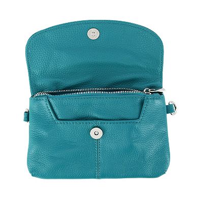 Women's Leather Wristlet Clutch With Removable Crossbody Strap
