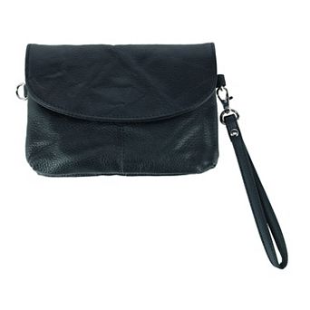 Women's Leather Wristlet Clutch With Removable Crossbody Strap