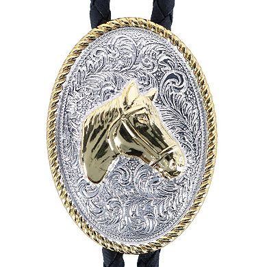 Golden Engraved Horse Western Bolo Tie