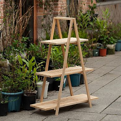 Wooden 3 Tier Shelf with Rustic Farmhouse Design - Wood Finish, Sturdy and Durable Build