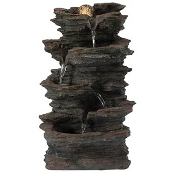 Decorative 4 tier Rock Look Water Fountain with LED Rolling Glow Ball for Home and Garden