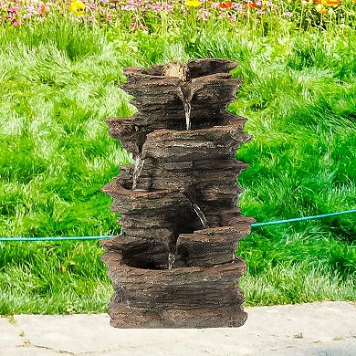 Decorative 4 Tier Rock Look Water Fountain with LED Rolling Glow Ball for Home and Garden