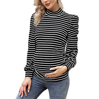 Women's Knit Ribbed Maternity Top Mock Neck Long Sleeve Shirts Pregnant Ruched Tunic Pullover Top