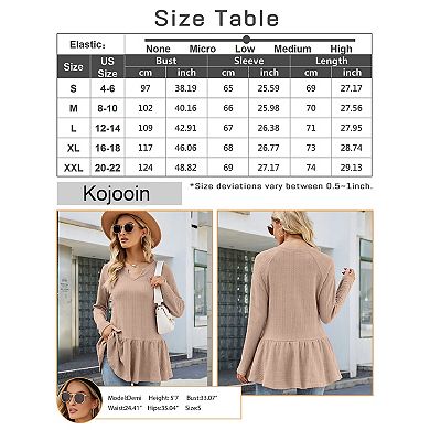 Women's Casual Lantern Long Sleeve Tunic Tops Henley V Neck Button Shirt Peplum Ruffle Blouse