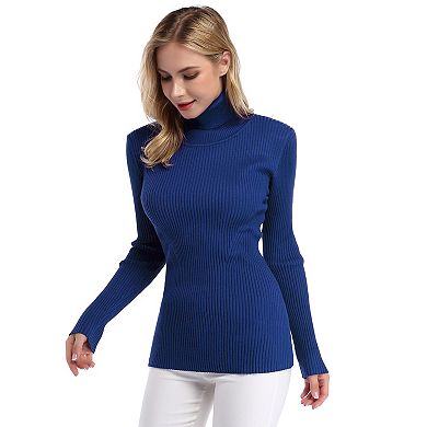 Women Stretchable Knit Slim Fit Solid Sweater Long Sleeve Sweatshirt