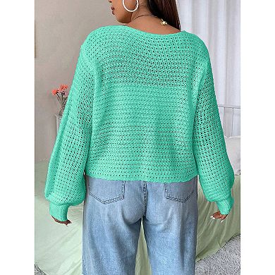 Women's Plus Size Cardigan Hollow Out Open Knit Sweater Ladies Fall Front Tie Shrug
