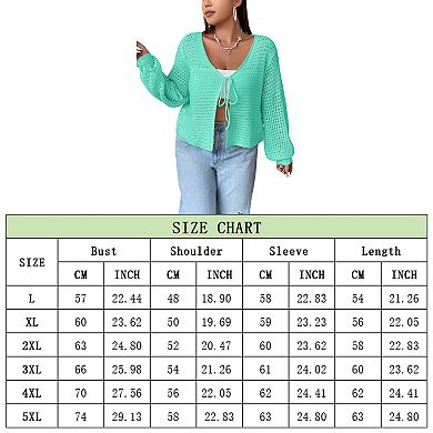 Women's Plus Size Cardigan Hollow Out Open Knit Sweater Ladies Fall Front Tie Shrug