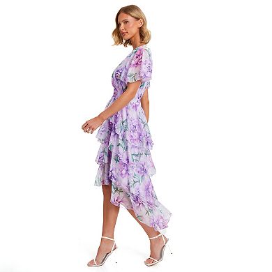 Quiz Women's Chiffon Floral Tiered Dip Hem Dress