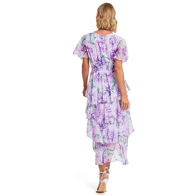 Quiz Women's Chiffon Floral Tiered Dip Hem Dress