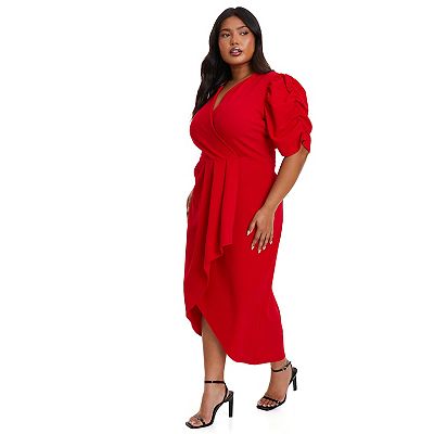 Quiz Women s Plus Size Wrap Pleated Ruched Sleeve Midi Dress