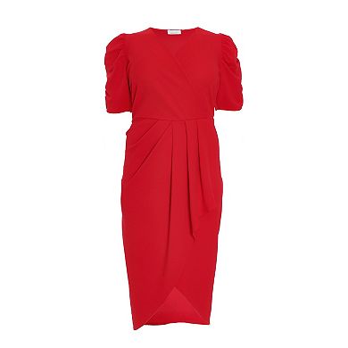 Quiz Women's Plus Size Wrap Pleated Ruched Sleeve Midi Dress
