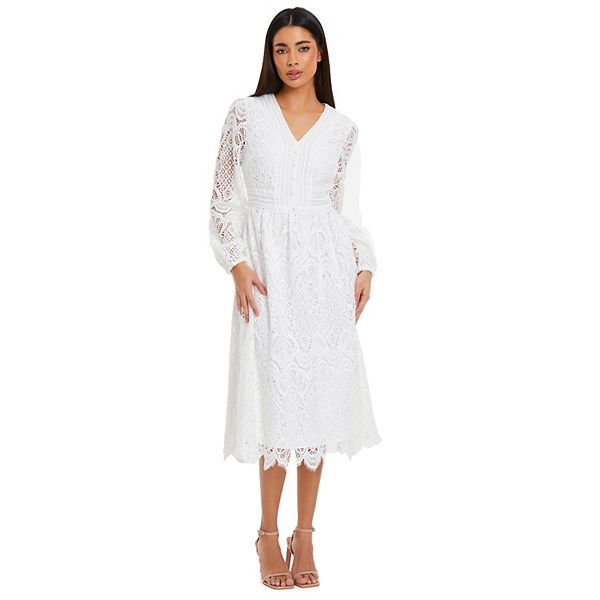 Quiz Women's Crochet Lace Long Sleeve Midi Dress